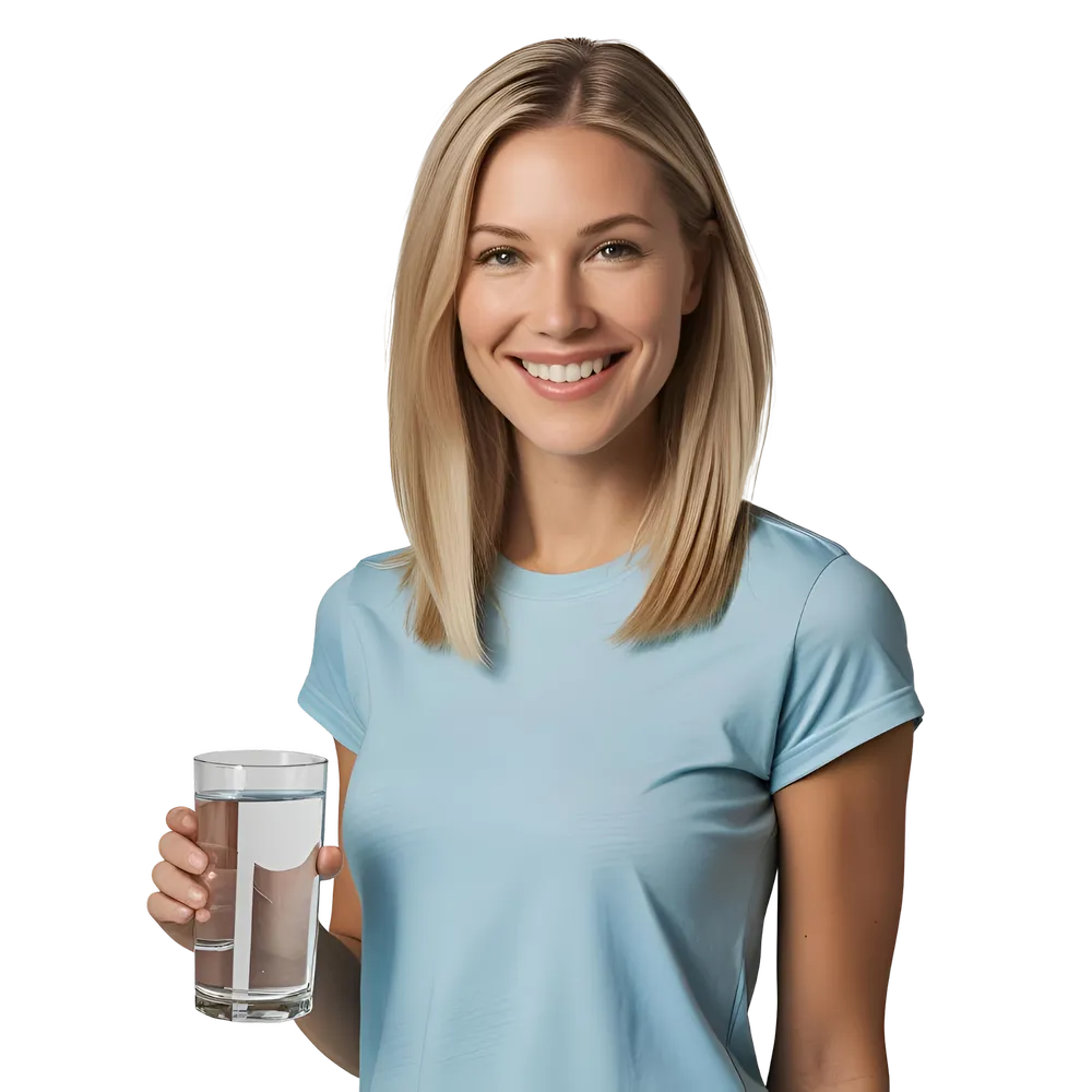 Woman holds a glass of water